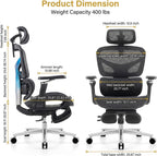 Ergonomic Office Chair with Footrest & 3D Massage Lumbar Support, Adjustable Seat Depth & Back Height,Big and Tall,400lbs, 4D Headrest, 4D Armrests, Reclining Office Chair for Home Office (Black)