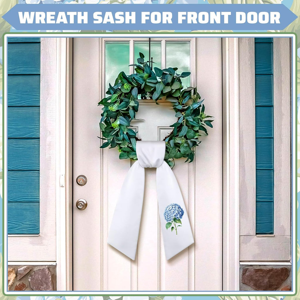 2 Pcs Hydrangea Wreath Sash for Front Door Spring Wreath Satin Sash for Holiday Decor Garland Ribbon Accessories for Front Dooryard Window Doorway Indoor Outdoor Party Decoration, 56" L x 4.5" W