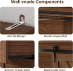 IRONCK Armoire Wardrobe Closet with 4 Drawers,71" Wardrobe Cabinet with Sliding Barn Doors, Tall Clothing Storage Cabinet with Hanging Rod and Shelves for Bedroom,Walnut
