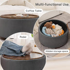 29.5-Inch Round Coffee Table Ottoman with Storage, Multi-Functional Storage Ottoman and Stylish Coffee Table, Flip-Top Tray and Hidden Stow, Suitable for Living Room, Bedroom (Grey)