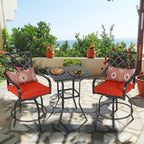 Patio Bar Table, Outdoor Bar Height Bistro Table with Umbrella Hole, Metal Frame and Slat Design (Black)
