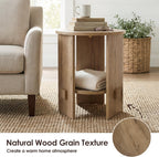 Round End Table with 2-Tier Storage, 15.5” Small Side Table for Living Room, Modern Nightstand with Open Shelf, Compact Accent Table for Bedroom, Sofa Side, Small Spaces (Natural)
