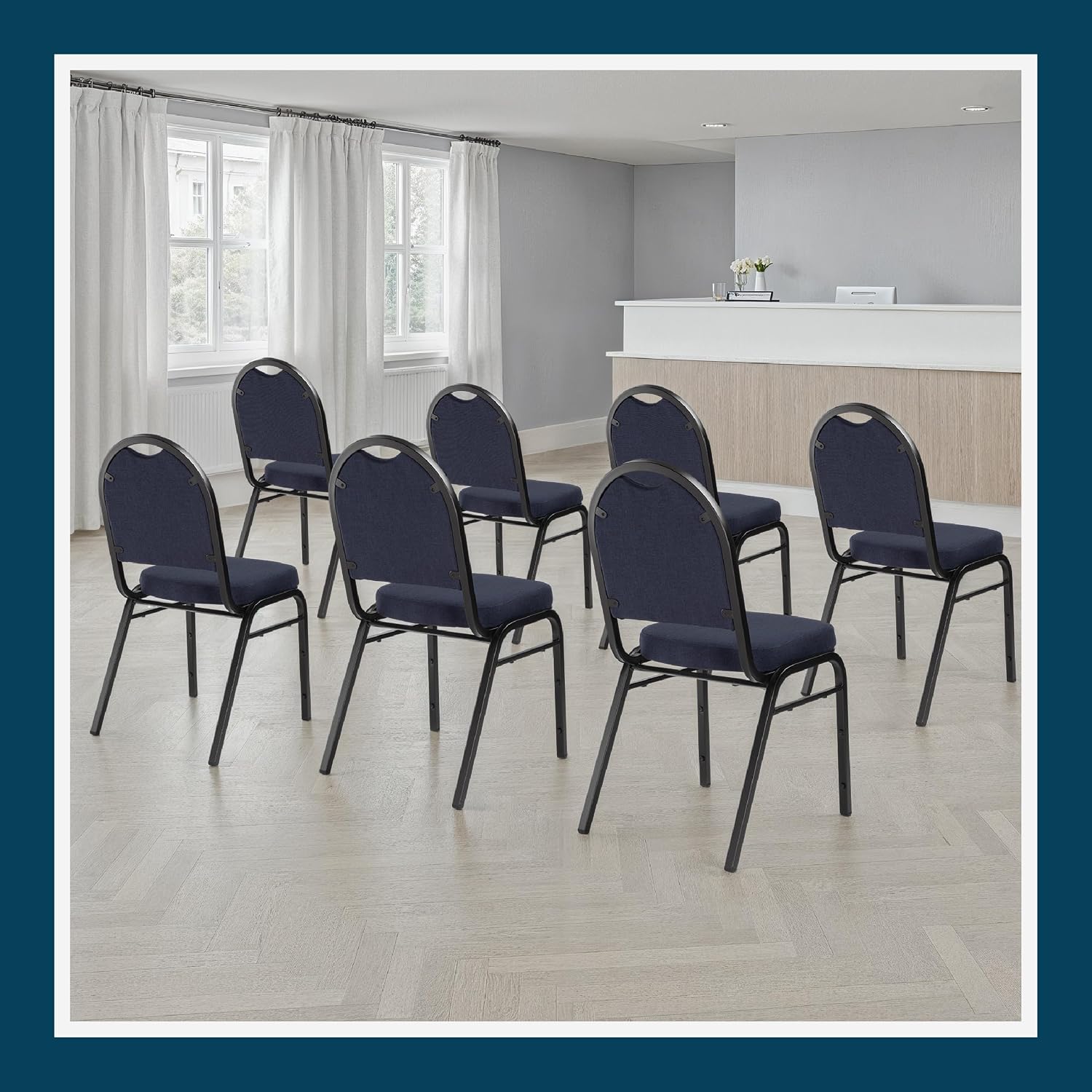 OEF Furnishings OEF9254-SV/2 Commercial-Grade Dome Back Banquet Stack Chair (Blue Fabric, Silver Powder-Coated Frame, 2-Pack)