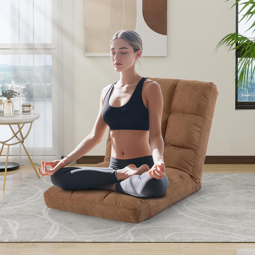Floor Chair, 24 inches Wide Oversized Velvet Armless Lay Flat Floor seat Padded Meditation Chair with 6 Adjustable Position Ergonomic Comfortable Convenient (Casual, LRSF-006-TAN)