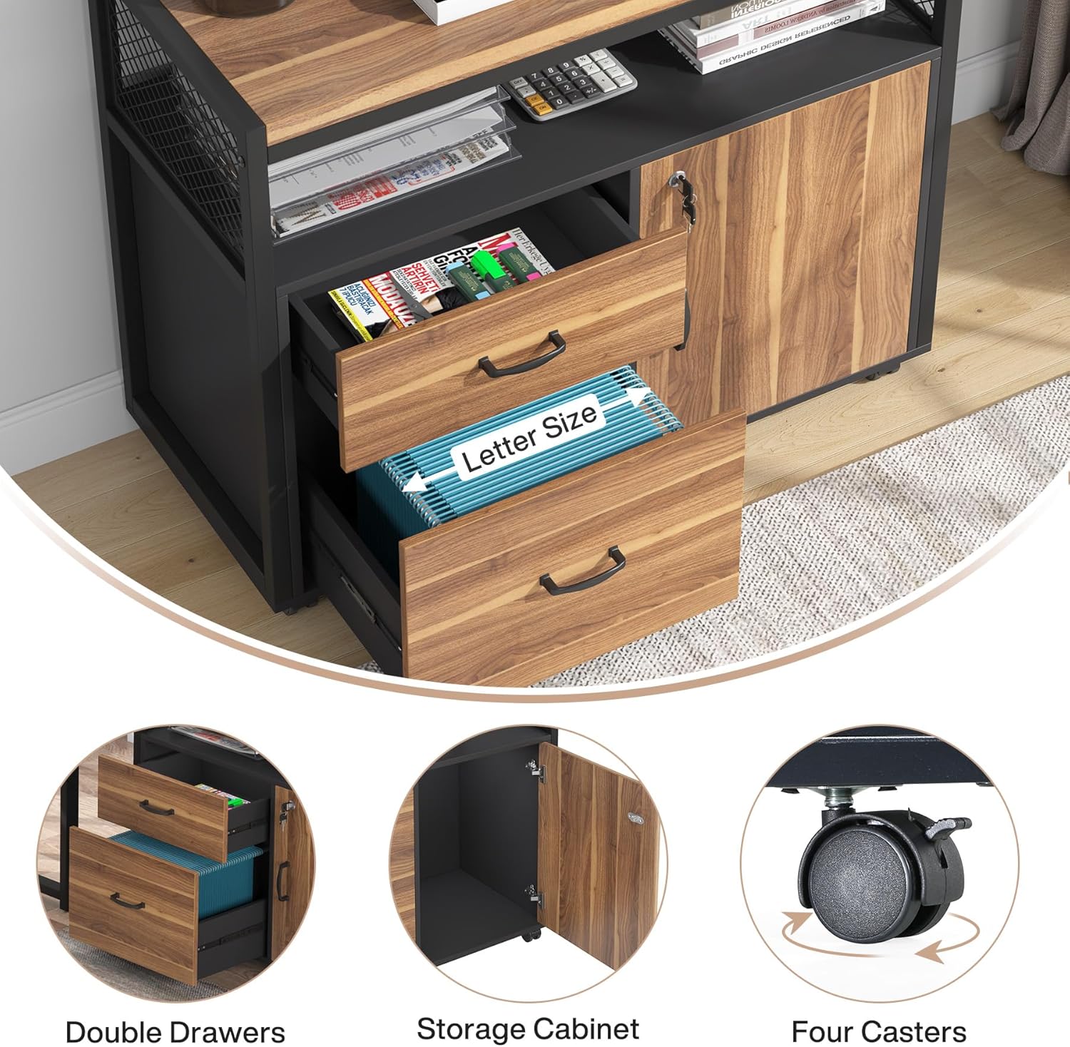 Tribesigns 55-inch L Shaped Desk with Drawer Cabinet, Executive Computer Desk and lateral File Cabinet, 2 Piece Home Office Furniture with Drawers for Hanging File, Doors with Locks (Brown, 55 inches)