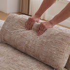 mikibama 83.1" Extra Long Ottoman Bench for Bedroom,Oversized Chenille Upholstered Chaise Lounge Sofa Benches,Modern End of Bed Bench with Arms,Lounger Daybed Couch with Pillows (Wheat)