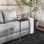 C-Shaped Tables,C Shaped End Table Set of 2-Rustic Brown Slide Under Sofa Side Tables with 22lbs Capacity, Space Saving TV Trays for Living Room, Bedroom & Small Spaces,Metal Frame Industrial