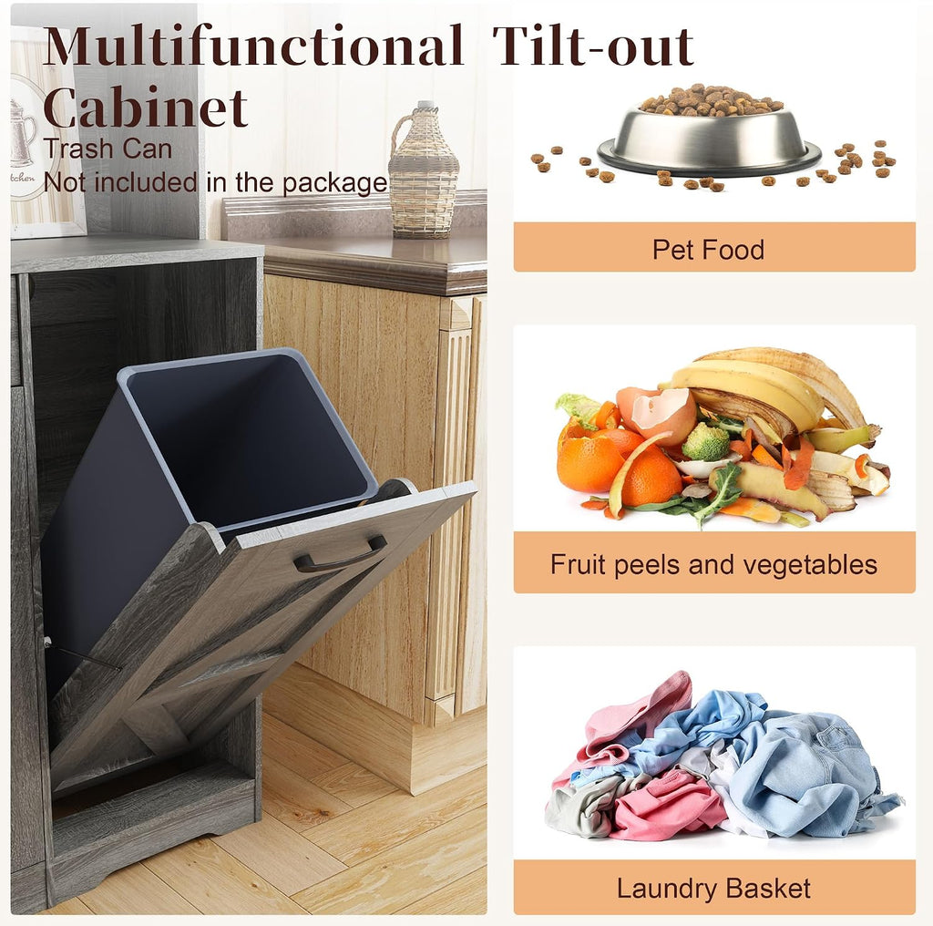 71" H Kitchen Trash Cabinet, 47" Wide Pantry Hutch with Double 12 Gallon Pull Out Trash Bin Holders, Hidden Garbage Storage for Kitchen Dining Room, Gray
