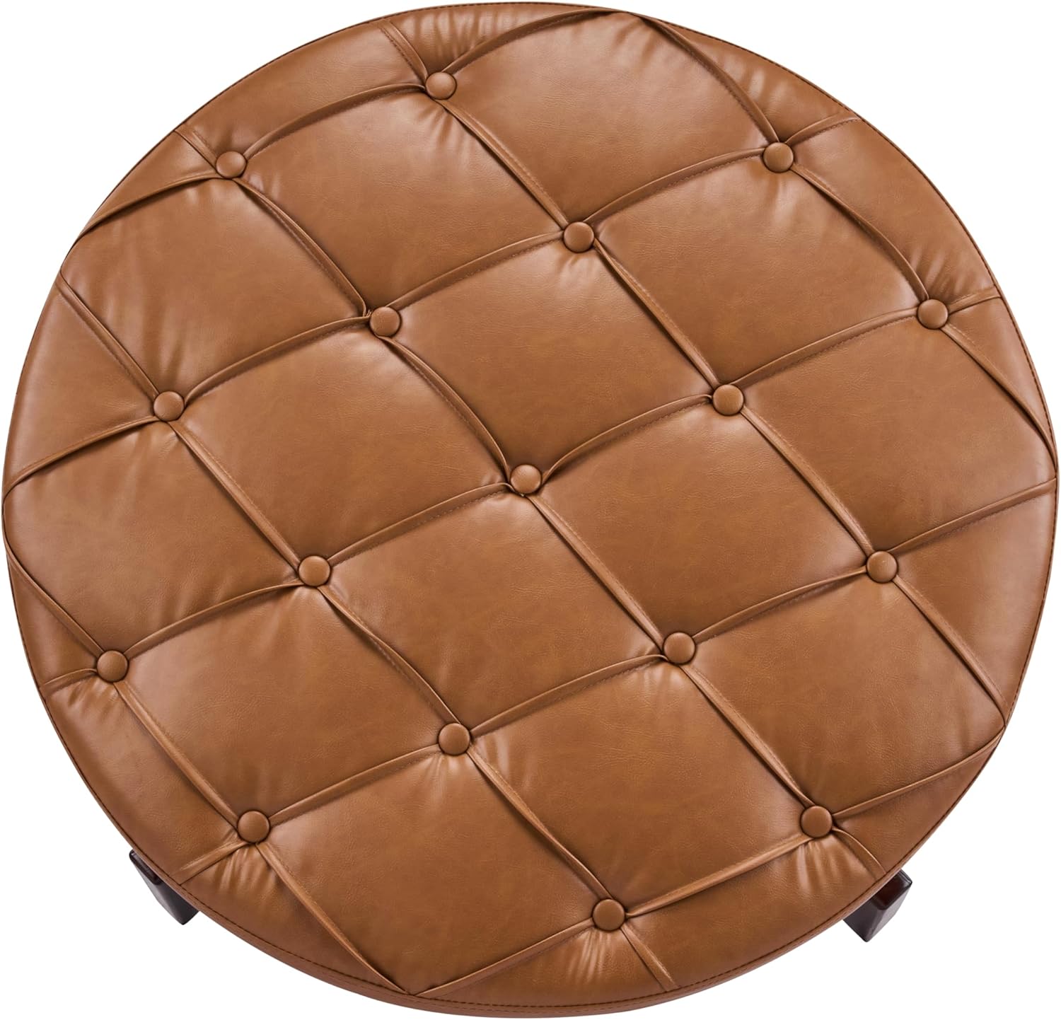 Christopher Knight Home 32" Round Storage Ottoman with Reversible Wooden Lid, Faux Leather Tufted Coffee Table, 2-in-1 Storage Ottoman, Hidden Storage Compartment, Solid Rubber Wood Base, Brown