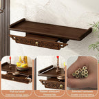 Prayer Altar Personal Shrine Stand Wall-Mounted Buddha Altar Shelf Stand, with Storage Tier, Antique Carving Buddha Offering Table(66cm/26in)