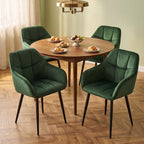 Modern Green Velvet Dining Chairs, Upholstered Tufted Side Chairs with Arms Set of 2, Black Metal Legs, Accent Arm Chairs for Kitchen, Dining Room, Living Room (Green)