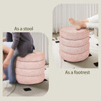 allamazing Storage Ottoman, Round Ottoman with Storage, Vanity Stool Foot Rest with Removable Lid, Round Boucle Upholstered for Living Room Pouf Footstool (Pink)