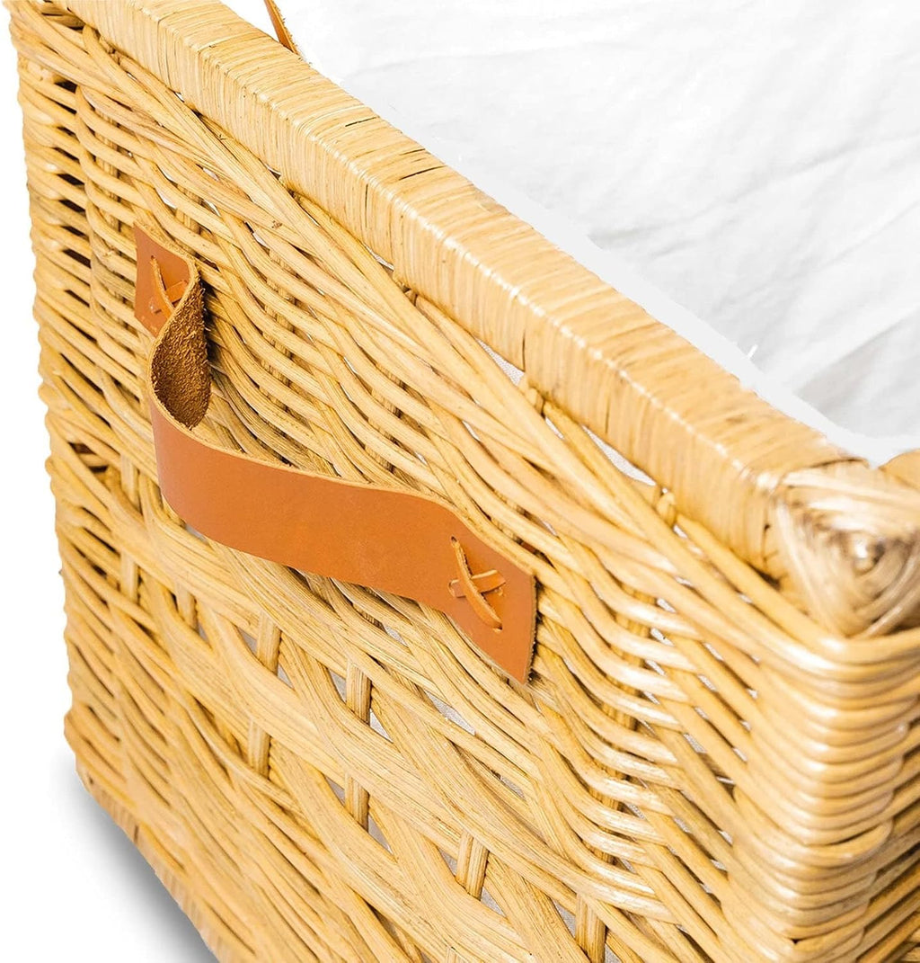 The Basket Lady Handwoven Deep Wicker Storage Trunk, Natural Rattan Wicker Chest with Lid and Handles for Blankets, and Home Organization-Sandstone, Large, 24" L x 17" W x 17.5" H