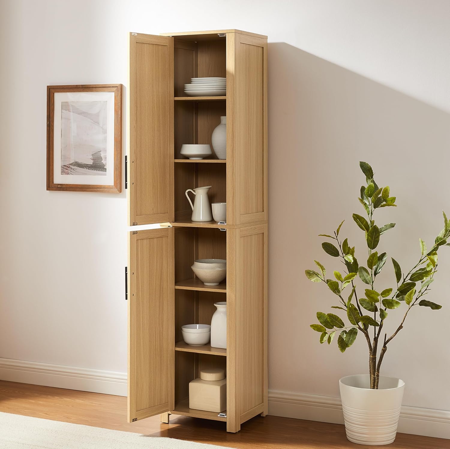 Crosley Furniture Savannah Linen Storage Cabinet, Laundry Room, Bathroom Organizer with Shelves, Natural