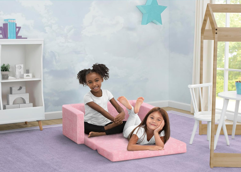 Serta Perfect Sleeper Personalized Extra Wide Convertible Sofa to Lounger, Comfy 2-in-1 Flip Open Couch/Sleeper for Kids, Pink