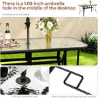 TLSUNNY Patio Outdoor Table W/ 1.69″ Umbrella Hole, 30"X 55" Rectangular Tempered Glass Patio Dining Table for 6, Outdoor Metal Furniture, All-Weather Use, for Patio, Graden, Backyard (Black)