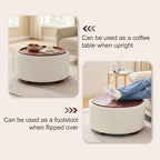 Huatean Home 29.1 Inch Round Coffee Table, Storage Ottoman with Removable Lid Top and Solid Wood Legs, Round Ottoman with Storage for Living Room, Bedroom, Corners, Entryway, Boucle Ottoman, Beige