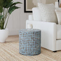 East at Main Boho Side Table Nightstand, Blue Coconut Shell End Table, Handcrafted Accent Furniture for Living Room, Bedroom, or Entryway, Coastal Rustic Decor, Small Round Accent Table