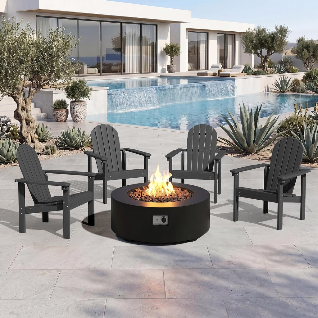 SERWALL Stackable Modern Adirondack Chairs Set of 4, HDPE Outdoor Patio Chairs with Space-Saving Design, All-Weather Fire Pit Chairs with Widened Seat for Deck, Backyard, Garden, Lawn (Grey)