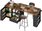 RALGEND Rolling Kitchen Island with 360° Swivel Tabletop, Large Kitchen Island Table with Power Outlet, Mobile Kitchen Island Cart with Storage Cabinets for Kitchen & Office, Black and Rustic Brown