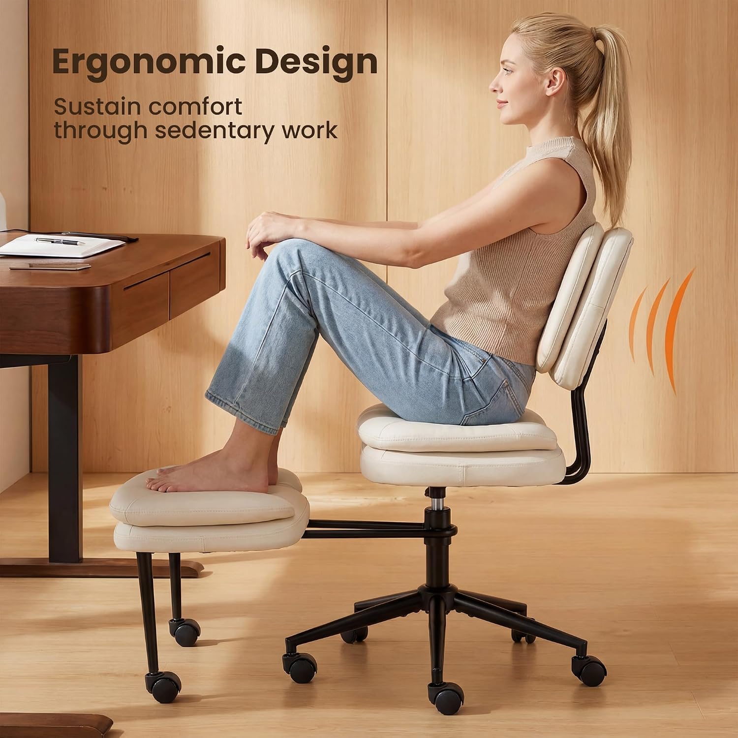 COSIEST Cross Legged Office Chair with Wheels, Ergonomic Kneeling Chair for Adults, Criss Cross Chair with Wide Seat, 360° Swivel Meditation Yoga Desk Chair, Adjustable Height, White