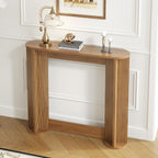 35 Inch Small Narrow Console Table Behind Couch, Mid-Century Modern Fluted Skinny Entryway Table, Slim Sofa Table for Hallway, Living Room, Wood, Brown, Walnut