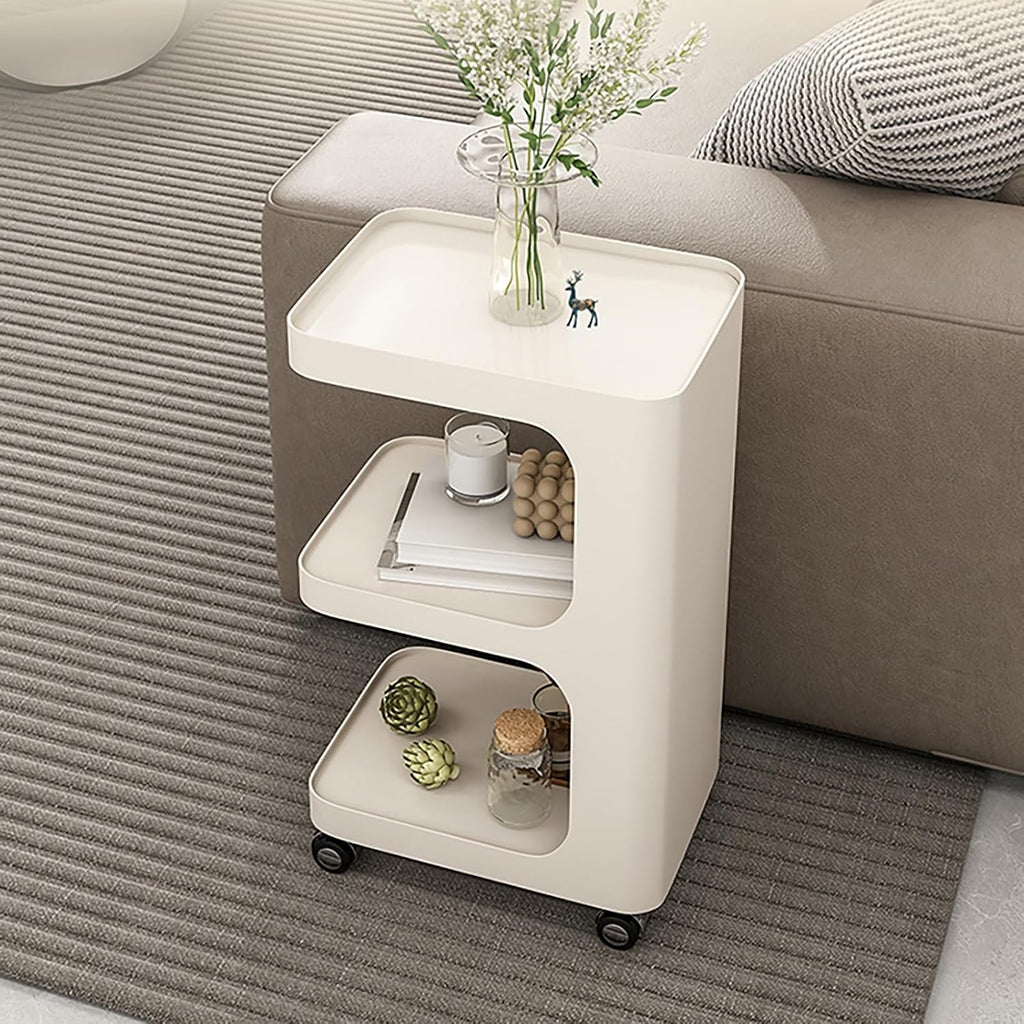 End Table Dorm Side Table Couch Bedside - 3-Layer Nightstand with Wheels for Living Room, Bedroom & Home Office - Versatile Accent Table, Prevents Falling, Portable & Functional