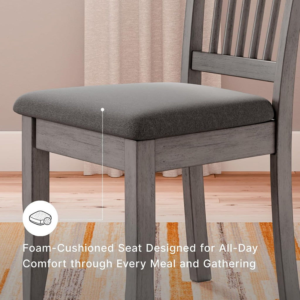 Signature Design by Ashley Shullden Upholstered Dining Chair, Set of 2 | Hardwood solids frame in medium gray, Easy-clean charcoal polyester over foam, Space-saving armless slat-back design