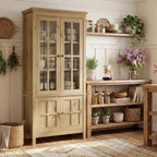 Farmhouse 63" Kitchen Pantry Storage Cabinet with Glass Doors & Hidden Storage, Display Kitchen Hutch Cupboard with Adjustable Shelves for Dining Room, Living Room Home Office