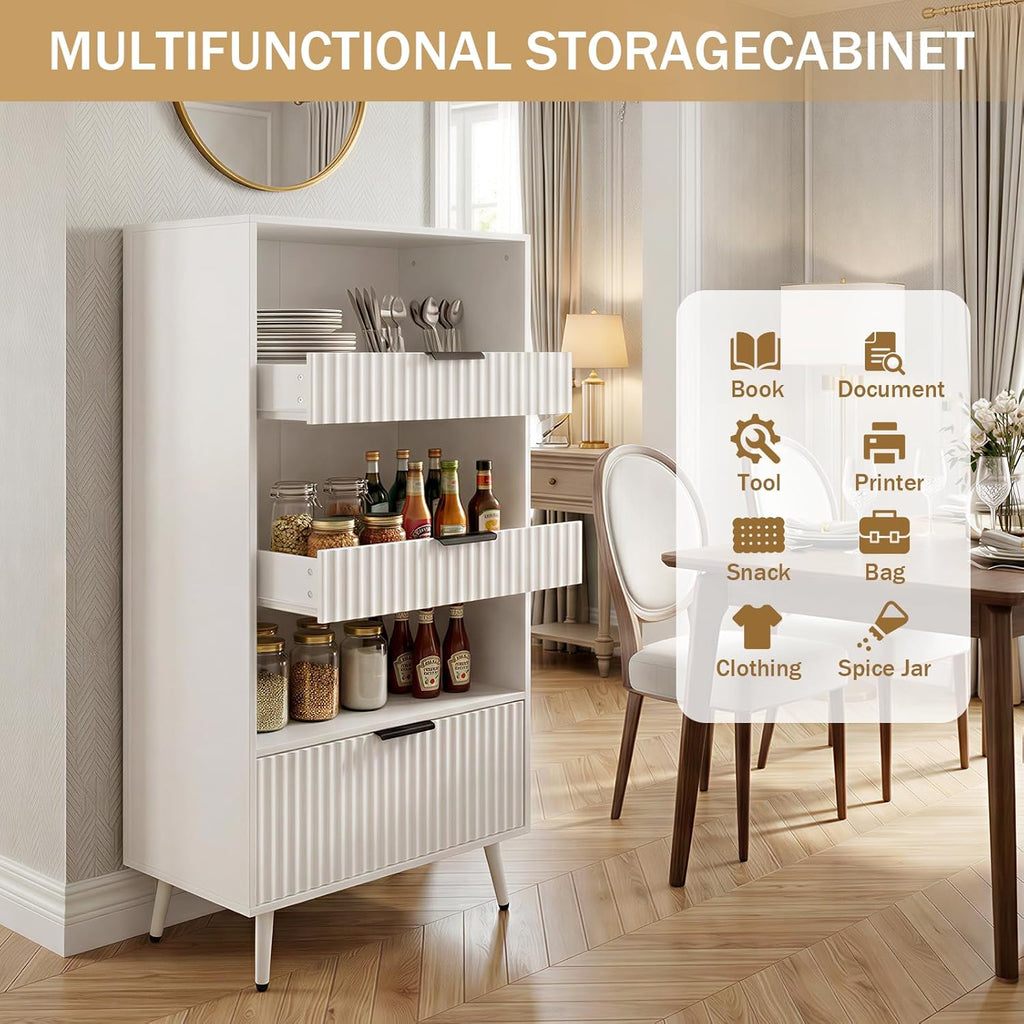 White File Storage Cabinet & 4-Tier Multifunctional Storage, 51.1”Tall Storage Cabinet, Narrow Storage Cabinet for Home Office, Bathroom, Kitchen, Pantry, Living Room, Bedroom