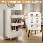 White File Storage Cabinet & 4-Tier Multifunctional Storage, 51.1”Tall Storage Cabinet, Narrow Storage Cabinet for Home Office, Bathroom, Kitchen, Pantry, Living Room, Bedroom