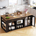 IBF 71" Large Kitchen Island with Storage, Rustic Wood Island Table with Seating for 4-6, Stationary Island Cabinet with Drawers, Fridge Space, Modern Counter Height Island Bar, Rustic Brown and Black