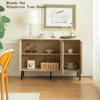 Buffet Cabinet with 3 Fluted Doors, Large Coffee Bar Table, Wooden Storage Cabinet, Modern Farmhouse Sideboard Credenza for Dining Room, Kitchen, Living Room, 15.35"x45.98"x31.5", White Oak
