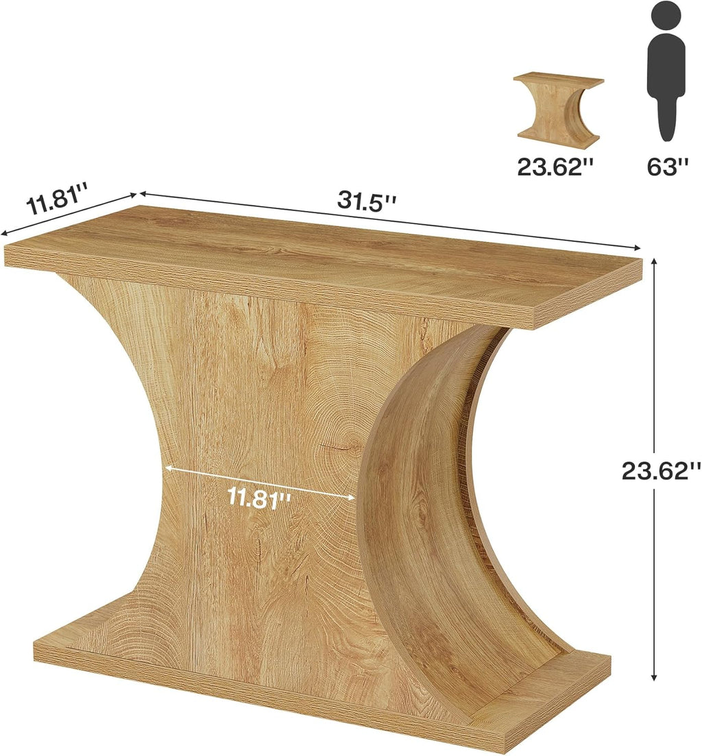 Tribesigns 31.5" Modern Side Table, Rectangle Narrow End Table with Hourglass Base, Farmhouse Wooden Nightstand for Small Spaces, for Living Room, Bedroom (1)