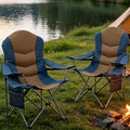 2 Pack Folding Camping Chairs for Adults - High Back Padded Outdoor Lawn Chairs with Lumbar Support & Cup Holder, 400lbs Heavy Duty Portable Camping Chairs Set (Blue & Brown, 2 PCS)