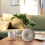 Ceramic Small Donut Vase Hand Painted Glossy Finish Flower Vase, Black and White, Unique Modern Home Decor for Living Room, Coffee Table, Mid Century Decor