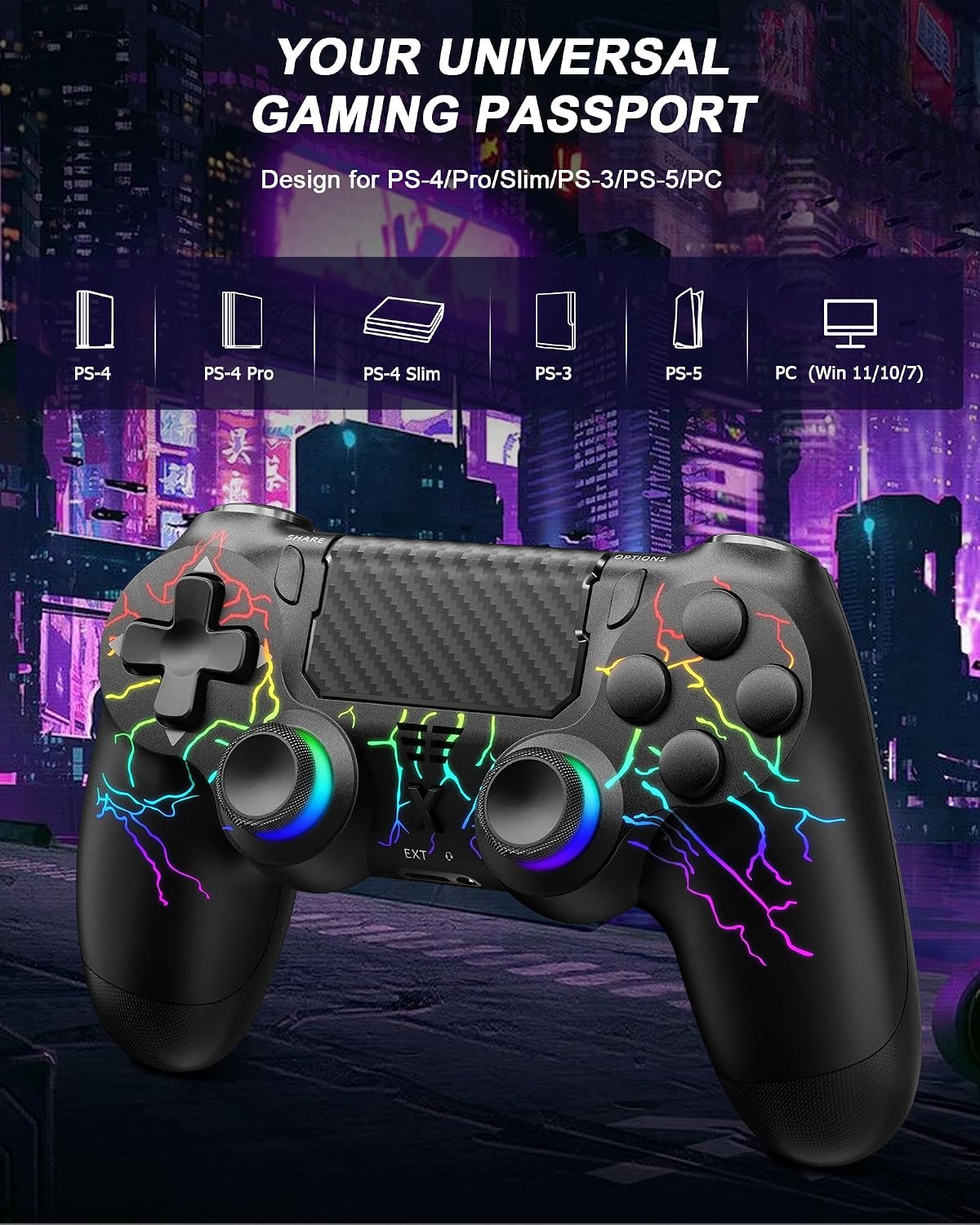 Wireless Controller for PS-4, Dual Vibration Game Joystick/Motion Sensing/Touchpad/Speaker/3.5mm Audio Jack Headphone, Upgraded Six-Axis Sensor, Compatible with PS4/Slim/Pro Console/PC (black-crack)