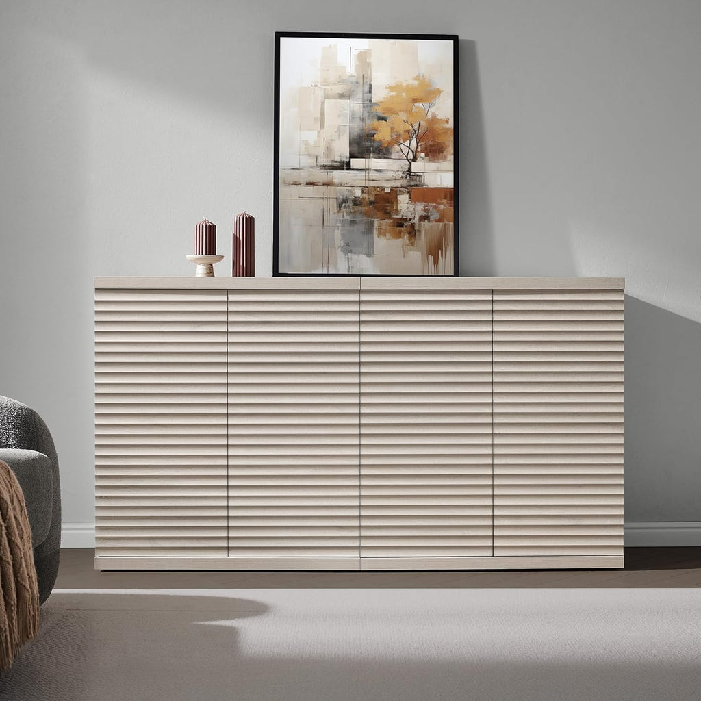 SICOTAS Buffet Cabinet with Storage Accent Sideboard Modern Credenza with Doors & Shelves Fluted Media Console Mid Century Coffee Bar Table for Living Room Kitchen Dining Room Hallway (1PCS)