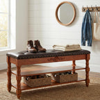 39-inch End of Bed Bench, Faux Leather Tufted Storage Bench with Lift Top Seat and 2 Tier Storage Shelves, Bedroom Bench Footrest Stool with Hidden Storage and Wood Leg, Vintage Style