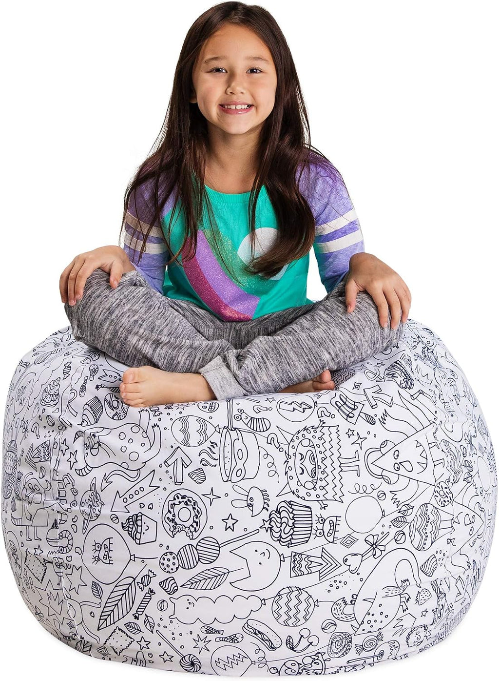 Posh Stuffable Kids Stuffed Animal Storage Bean Bag Chair Cover - Childrens Toy Organizer, Large 38" - Canvas Fun Creatures Coloring Fabric