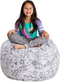 Posh Stuffable Kids Stuffed Animal Storage Bean Bag Chair Cover - Childrens Toy Organizer, Large 38" - Canvas Fun Creatures Coloring Fabric