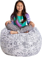 Posh Stuffable Kids Stuffed Animal Storage Bean Bag Chair Cover - Childrens Toy Organizer, Large 38" - Canvas Fun Creatures Coloring Fabric
