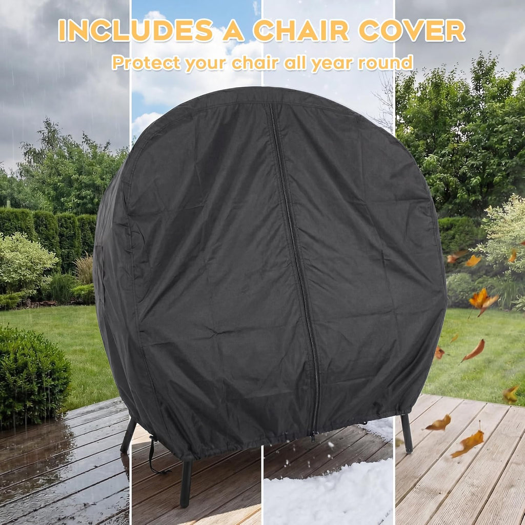 Double Wicker Egg Chair Outdoor Indoor - 2-Person Oversized Loveseat with 8" Thickened Paded Cushion - 700 lbs Weight Capacity Patio Lounge Chair for Balcony Porch Backyard (Beige Radial)