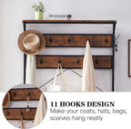3-in-1 Entryway Coat Rack,Vintage Industrial Hall Tree 72 Inch with Storage Bench and Coat Racks Entryway Storage Shelf Organizer with 9 Hooks， Large Size, Wood Look Accent Furniture with Metal Frame