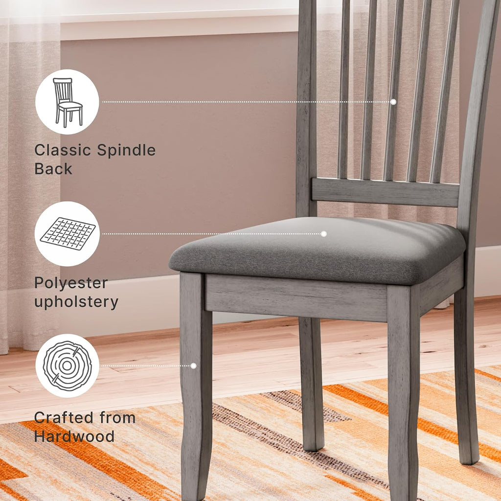Signature Design by Ashley Shullden Upholstered Dining Chair, Set of 2 | Hardwood solids frame in medium gray, Easy-clean charcoal polyester over foam, Space-saving armless slat-back design