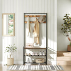 YATINEY Hall Tree, Coat Rack with Shoe Bench, Entryway Bench with Shoe Storage, Multifunctional Entryway Storage Organizer, Metal Frame and 8 Movable Hooks, for Hallway, Rustic Brown MT01BR
