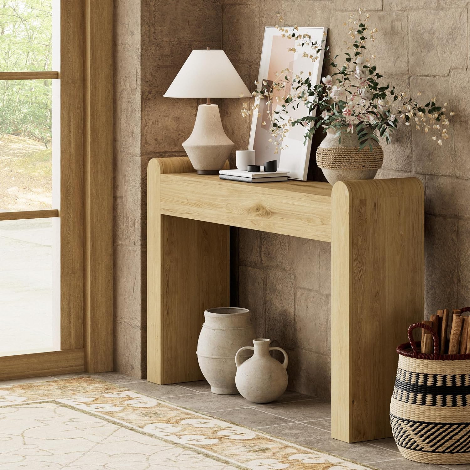 Lulive Arc Entryway Table, 47 Inch Curved Console Table for Hallway | Rounded edges and fluted texture soften narrow spaces; 11.8"D profile fits entryway, hallway, living room or behind sofa.