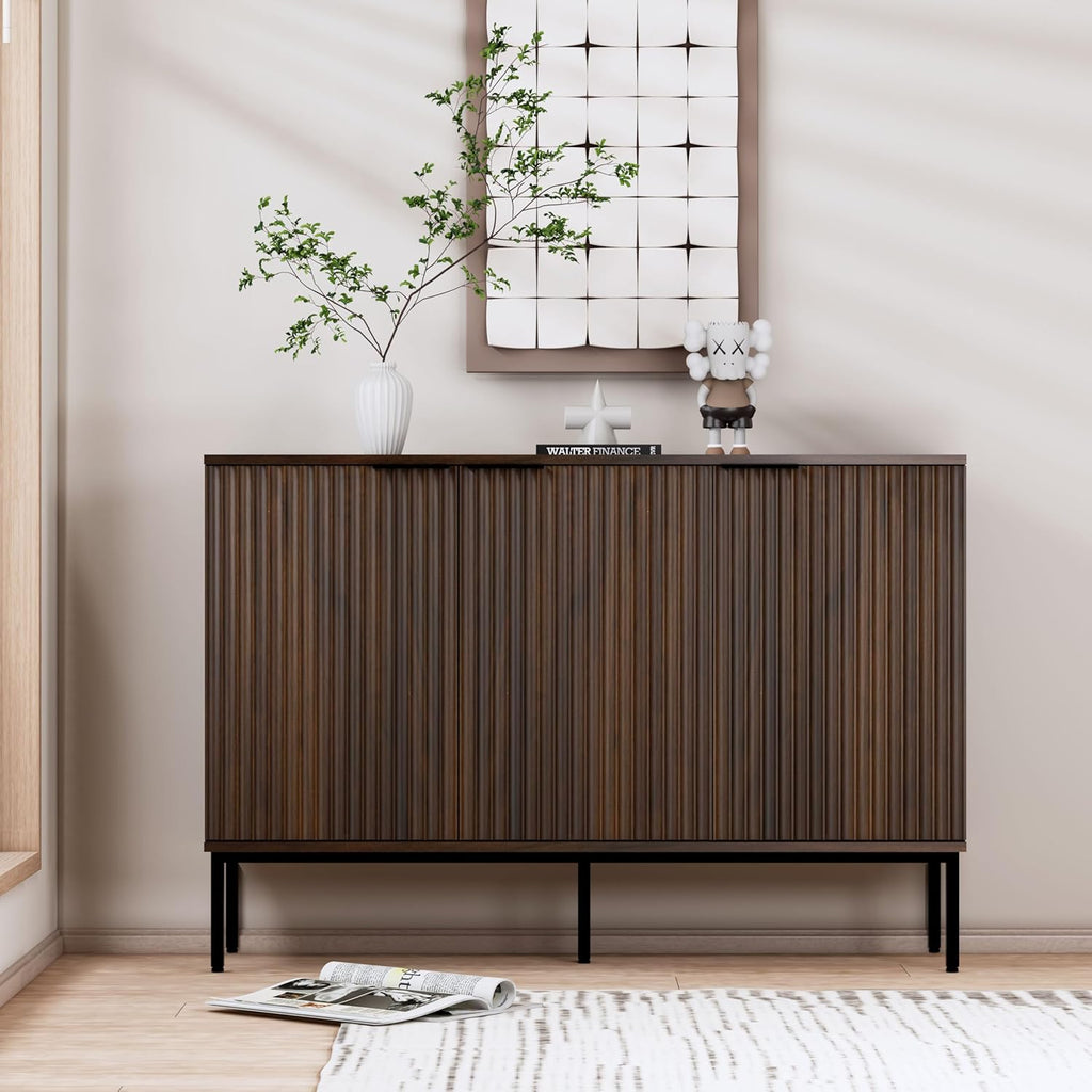 Fluted Sideboard, Buffet Cabinet with Storage, Wooden Accent Console Cabinet with Doors and Adjustable Shelves, for Living Room, Dining Room, Entryway, Hallway, 47.3"