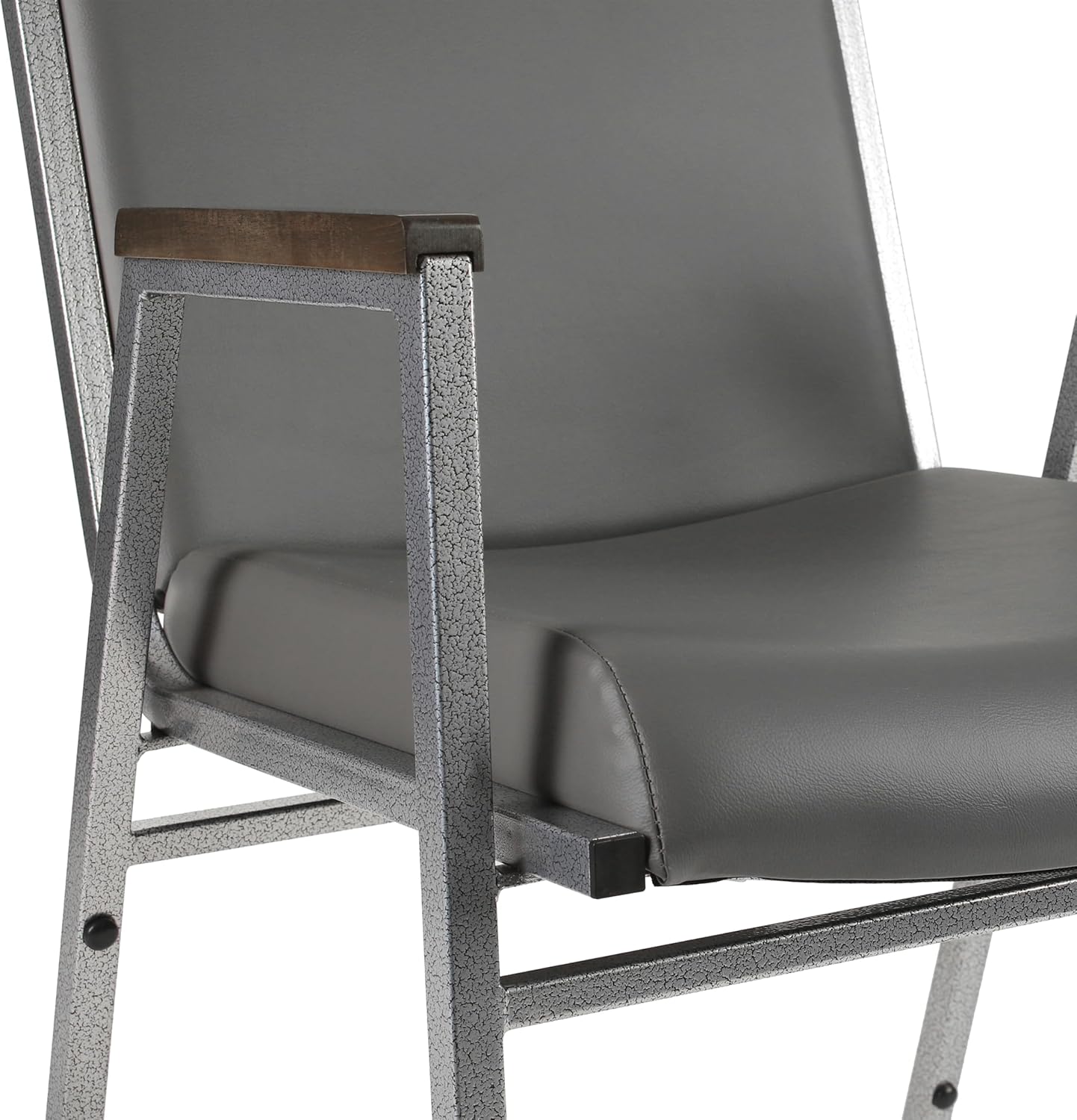 Flash Furniture Hercules Series Heavy Duty Gray Vinyl Stack Chair with Arms and Ganging Bracket, Set of 4