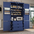 80.1'' Tall Freestanding Kitchen Pantry,Large Shake Style Storage Cabinet Cupboard with 2 Power Outlets,Adjustable Shelves and Door Shelves,for Dining Room (Blue/Power)